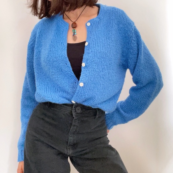 Robert Scott Sweaters - Vintage Robert Scott Ltd Cerulean Blue Cardigan with White Buttons